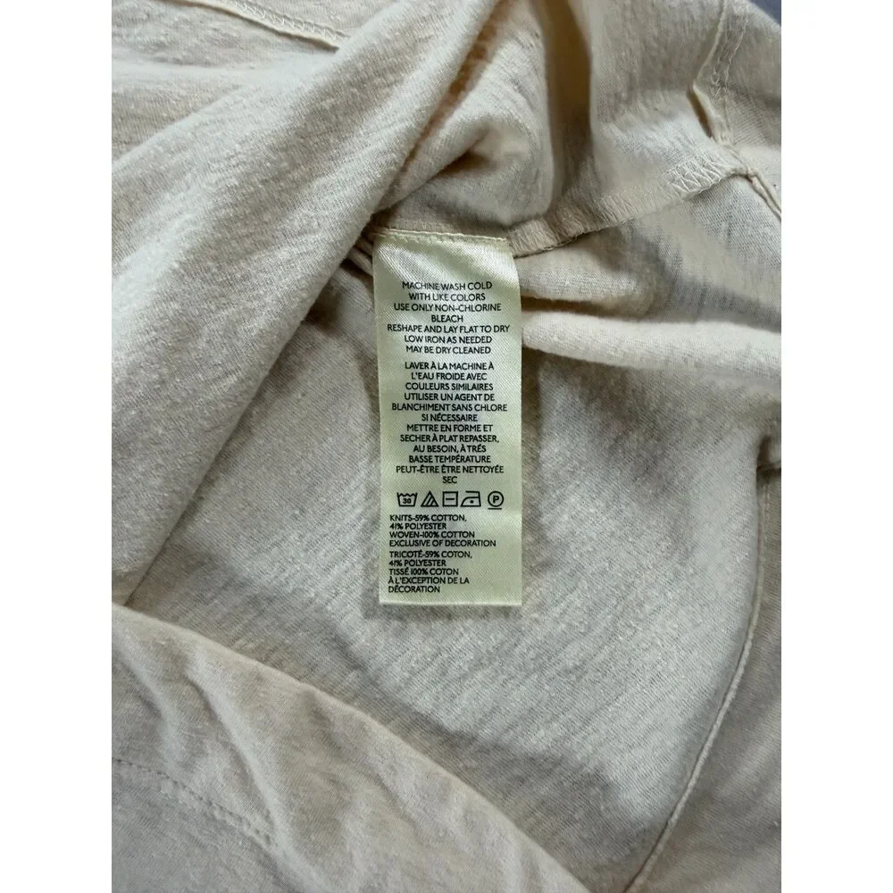 Anthropologie Puff Sleeve Henley Top M Embroidered Boho Cottagecore Ivory